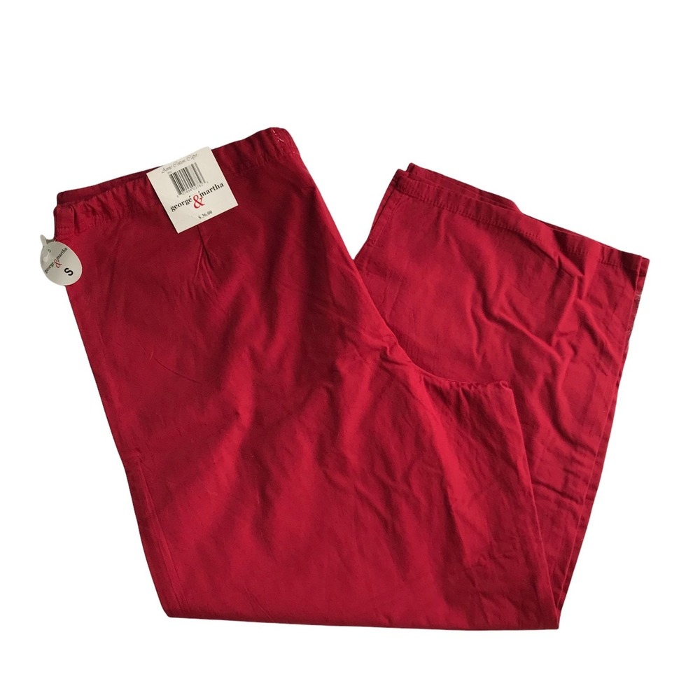 Womens Red Lightweight Cotton Drawstring Waist Casual Capri‎ Pants - Small